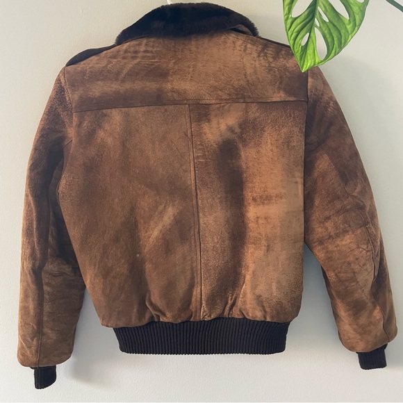 Vintage Richman Genuine Leather Brown Flight Bomber Jacket Faux Fur Collar Sz M - Picture 4 of 10
